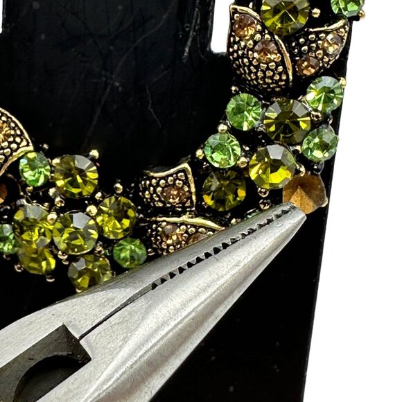 Wreath Brooch Pin With Green Rhinestones Bronze Bow Holiday Jewelry Lapel - Picture 7 of 16